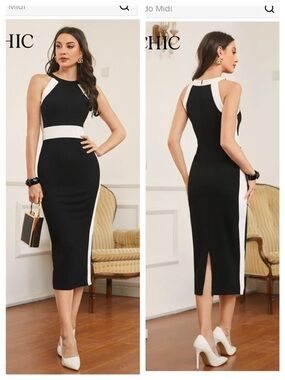 SHEIN Bizchic Contrast Panel Halterneck Split Back Bodycon Dress size S
